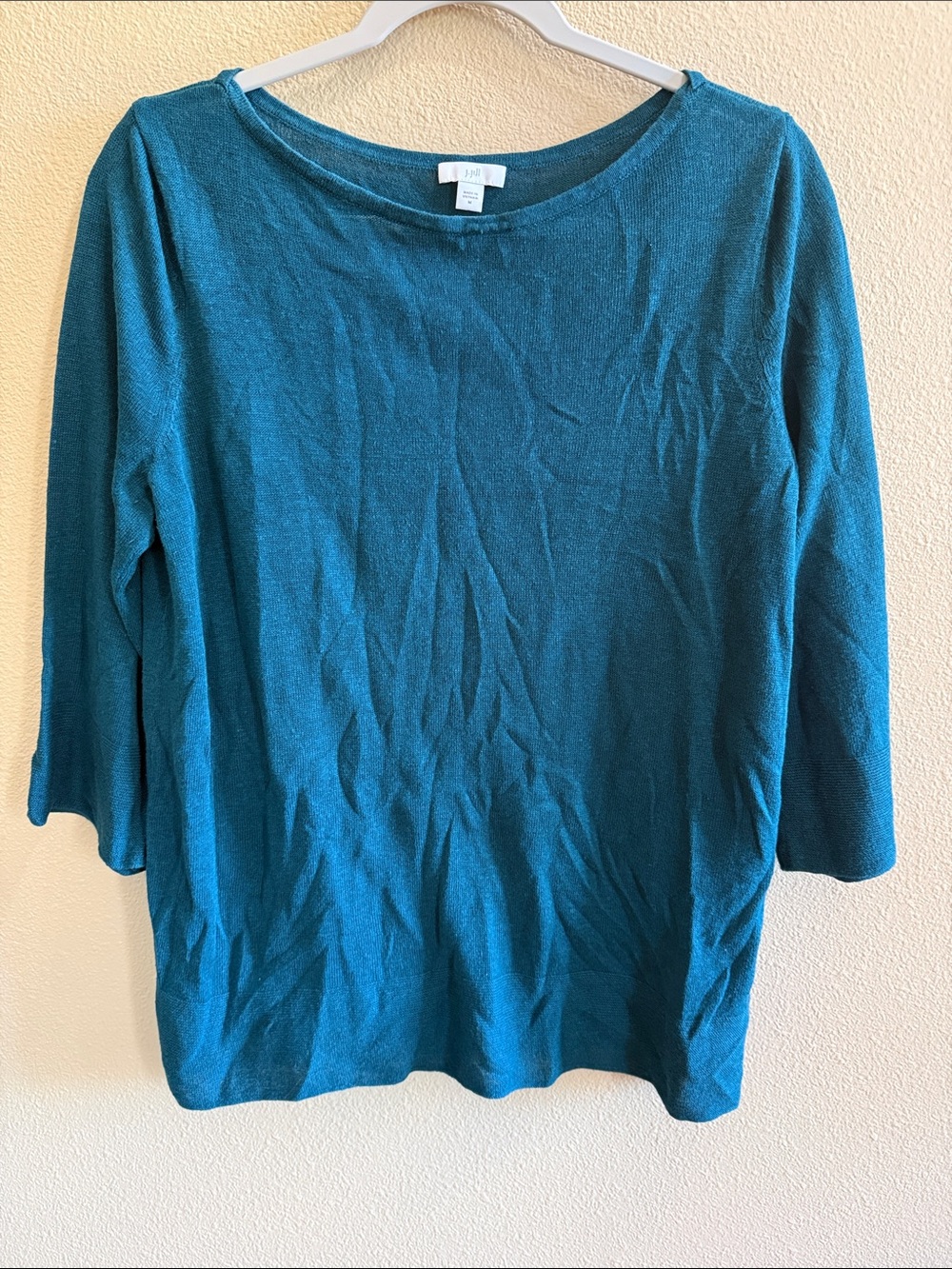 J. Jill Teal 3/4 Sleeve Linen Blend Top